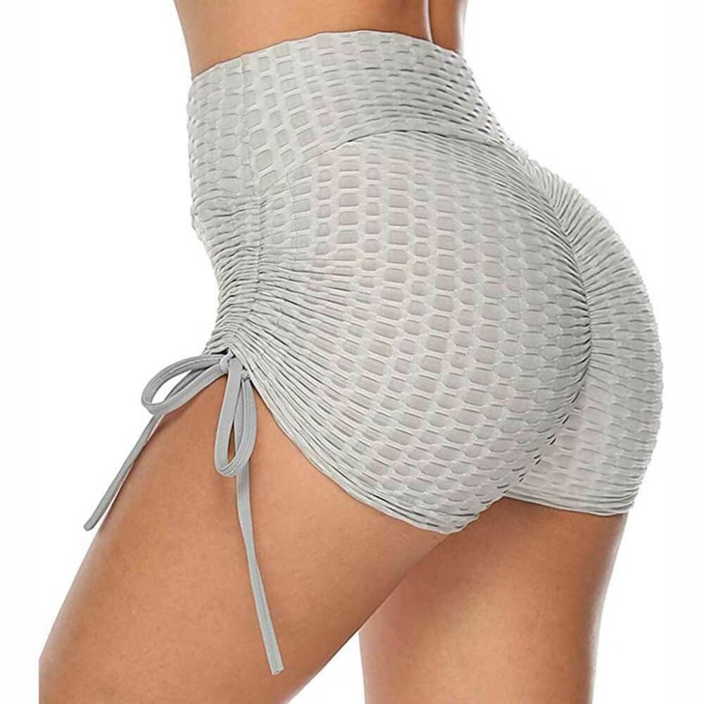 High Rise Yoga Short Wide Waistband Ruched Shorts Hides tummy flab - Gray